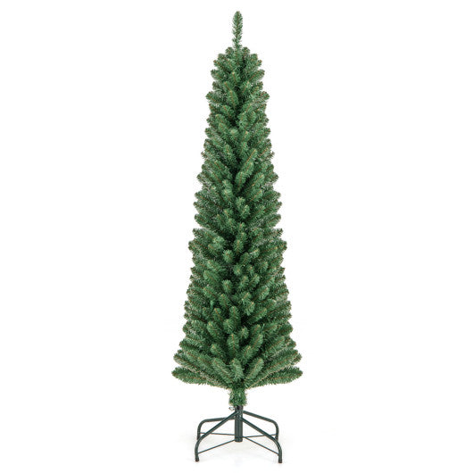 Pencil Christmas Tree with Memory Wire Branch Tips and Warm LED Lights-5FT