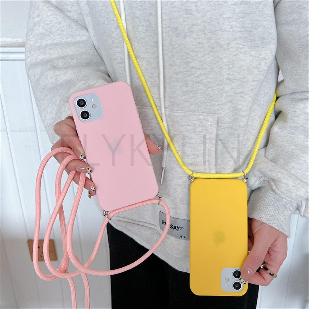 Phone Case Strap Cord Chain Phone Case For Xiaomi Redmi Note 10 9 10S 9S Pro Max 10 9 9A 9C Cover Mi POCO X3 NFC Pro 12 Pro 11 Lite Crossbody Case Soft Matte Phone Holder with Neck Strap