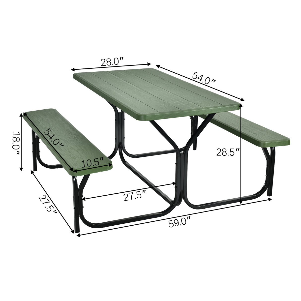 Picnic Table Bench Set for Outdoor Camping -Gray