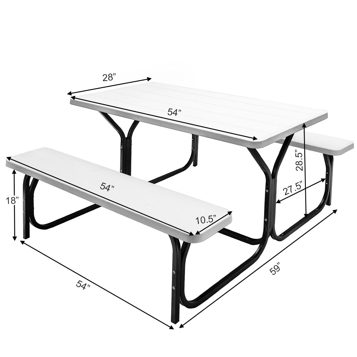 Picnic Table Bench Set for Outdoor Camping -White