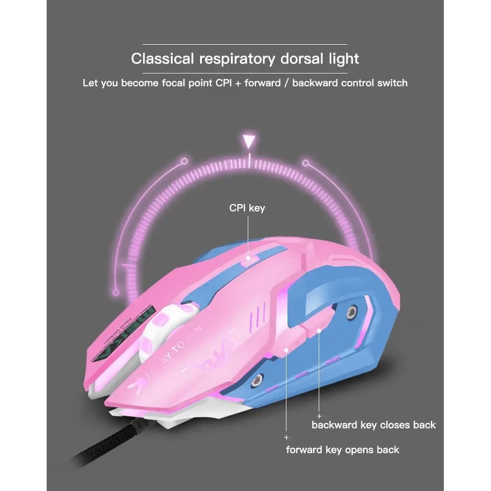 Pink Wired Gaming Mouse Girl Mouse 6 Buttons 3200 DPI USB Computer Mice Gamer Mouse For PC