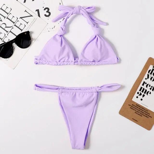Pink Woman Summer Swimsuit Mini Lace Up Adjustable Bikinis Set Beachwear Top Swimwear Women Swimming Wear Colorful Beach Bathing Suit
