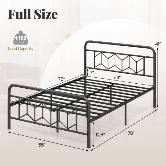 Platform Bed with High Headboard and Snap Lock Metal Slats-Full Size