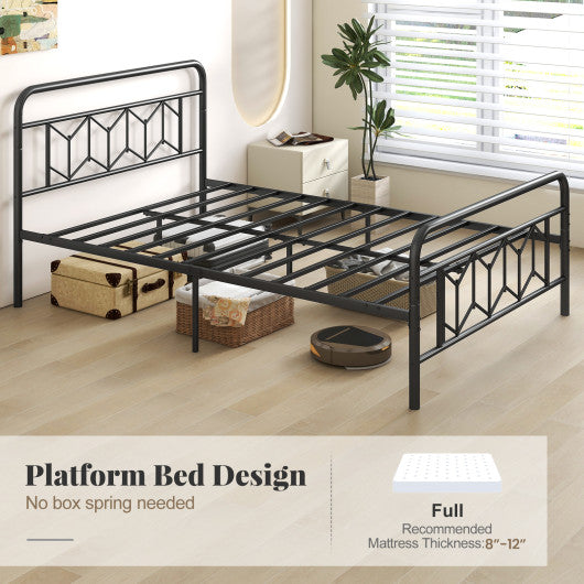 Platform Bed with High Headboard and Snap Lock Metal Slats-Full Size