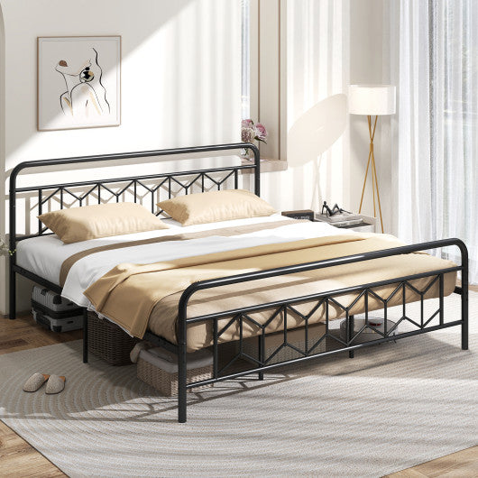 Platform Bed with High Headboard and Snap Lock Metal Slats-King Size
