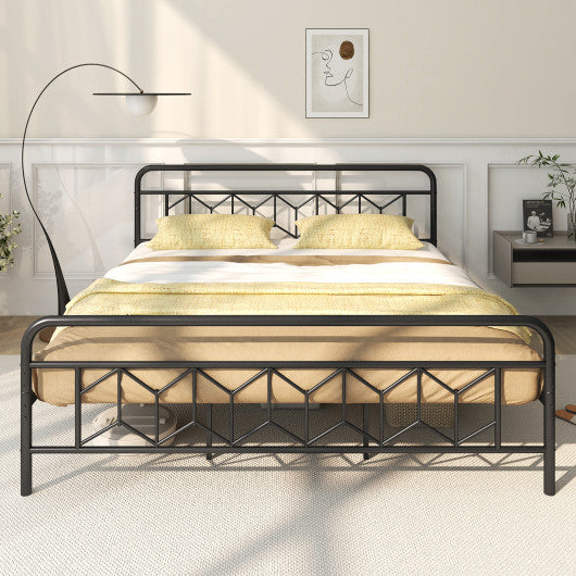 Platform Bed with High Headboard and Snap Lock Metal Slats-King Size