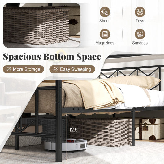 Platform Bed with High Headboard and Snap Lock Metal Slats-King Size