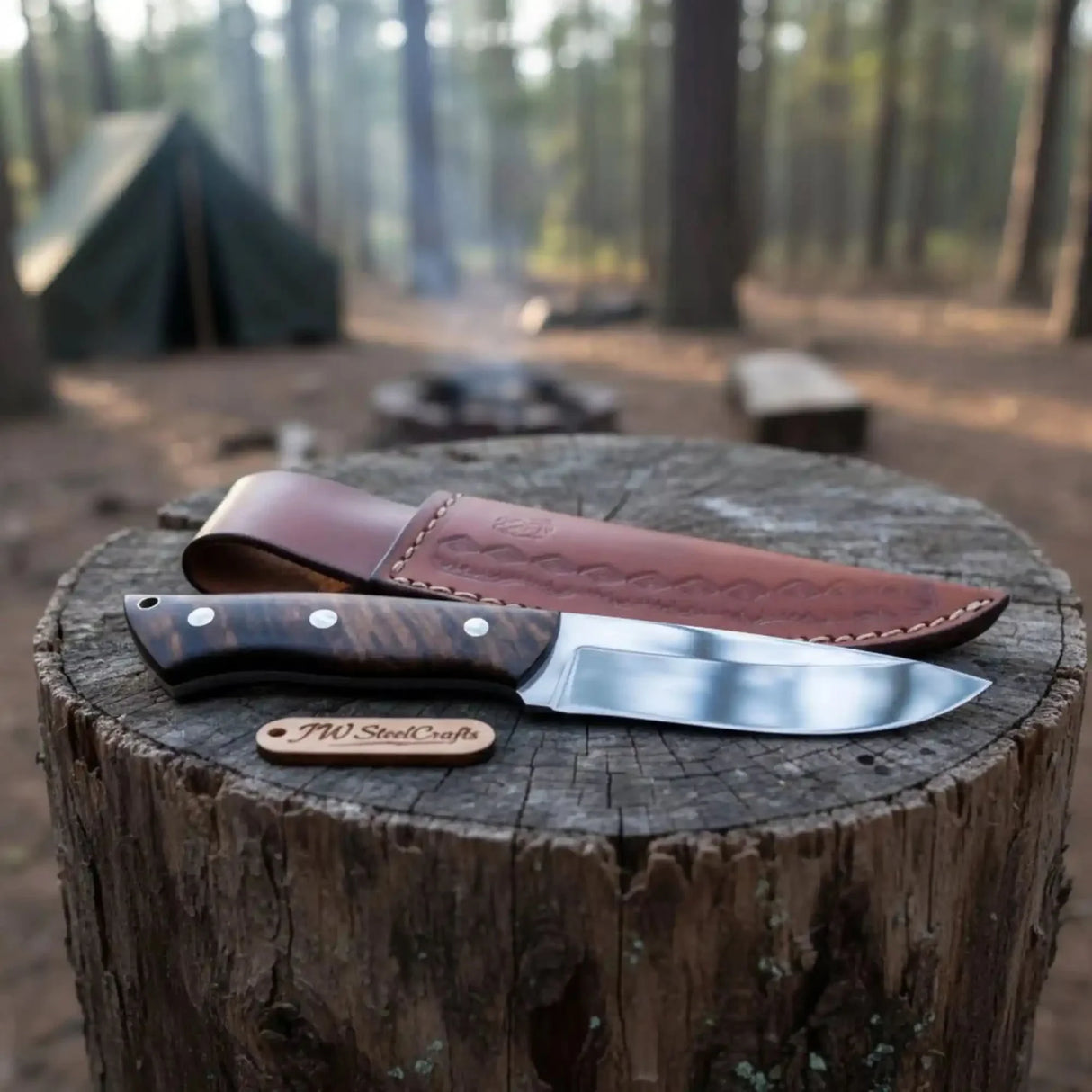 Drop Point Hunting Knife Stainless Steel Blade Rosewood Handle Fixed Blade Field Knife with Leather Sheath
