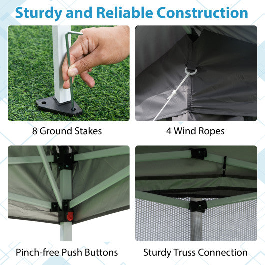 10 X 10 FT Foldable Outdoor Patio Shelter Canopy Tent with 1-Push Center Lock-Pink