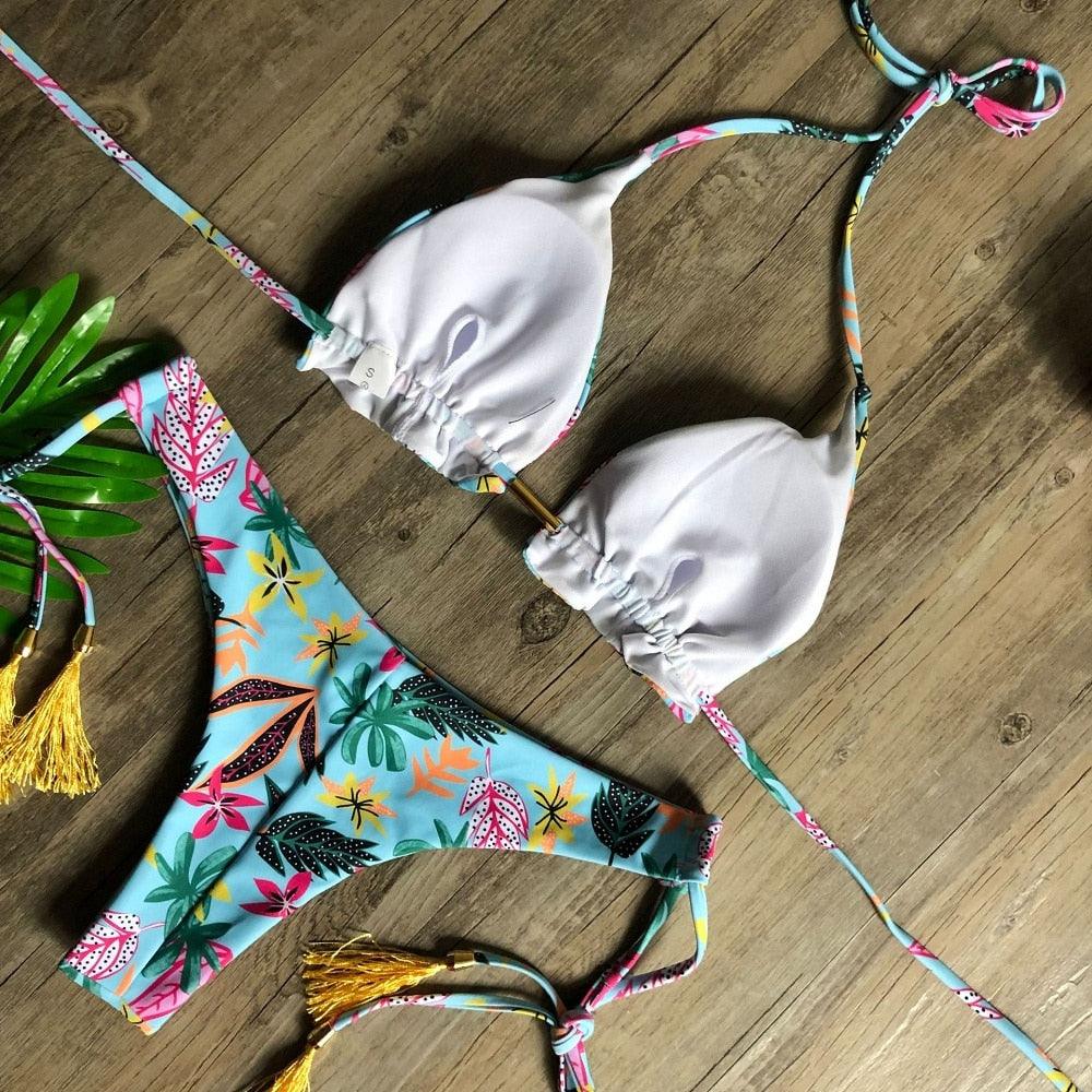 Popular Women's Beachwear Bikini Set Swimwear Push-Up Padded Swimsuit Floral Bikini Set Low Rise Ruffled Two Pieces Swimsuit Push Up Bathing Suit Swimwear