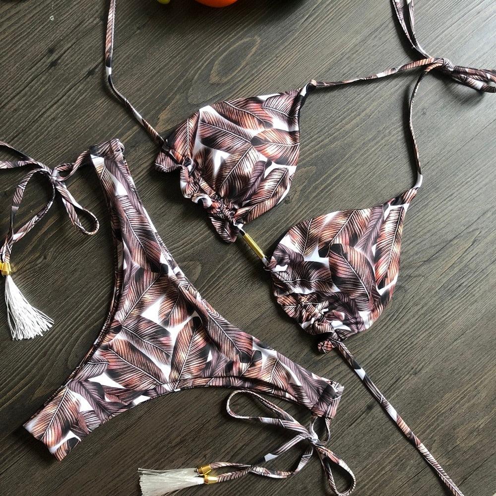 Popular Women's Beachwear Bikini Set Swimwear Push-Up Padded Swimsuit Floral Bikini Set Low Rise Ruffled Two Pieces Swimsuit Push Up Bathing Suit Swimwear