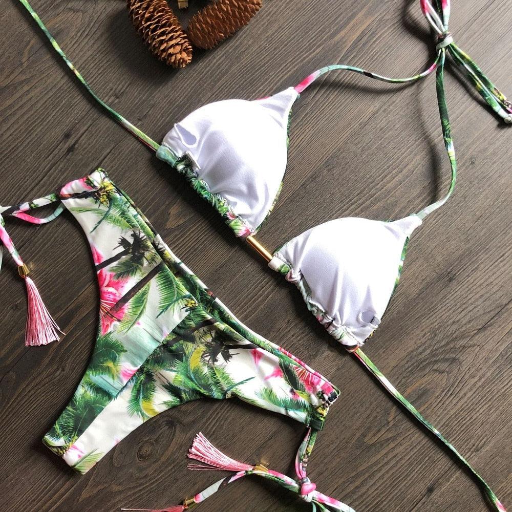 Popular Women's Beachwear Bikini Set Swimwear Push-Up Padded Swimsuit Floral Bikini Set Low Rise Ruffled Two Pieces Swimsuit Push Up Bathing Suit Swimwear