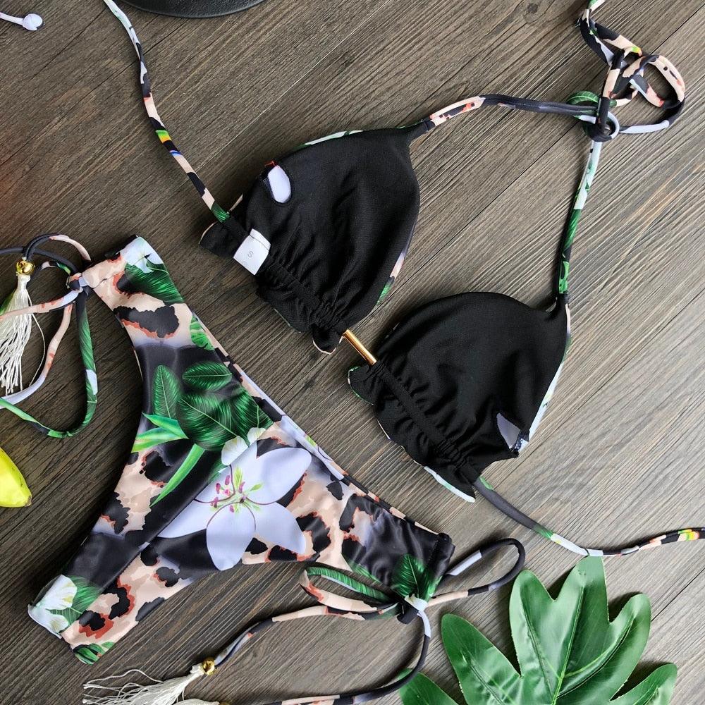 Popular Women's Beachwear Bikini Set Swimwear Push-Up Padded Swimsuit Floral Bikini Set Low Rise Ruffled Two Pieces Swimsuit Push Up Bathing Suit Swimwear