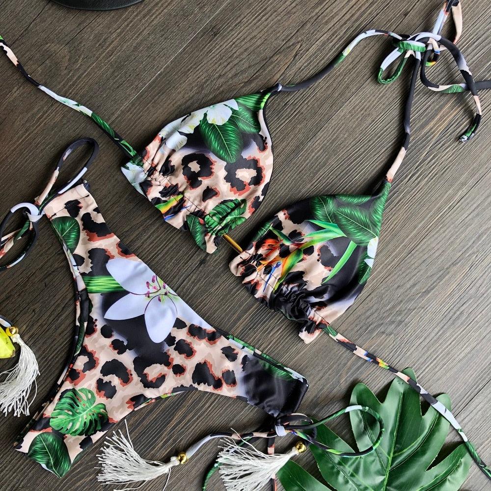 Popular Women's Beachwear Bikini Set Swimwear Push-Up Padded Swimsuit Floral Bikini Set Low Rise Ruffled Two Pieces Swimsuit Push Up Bathing Suit Swimwear