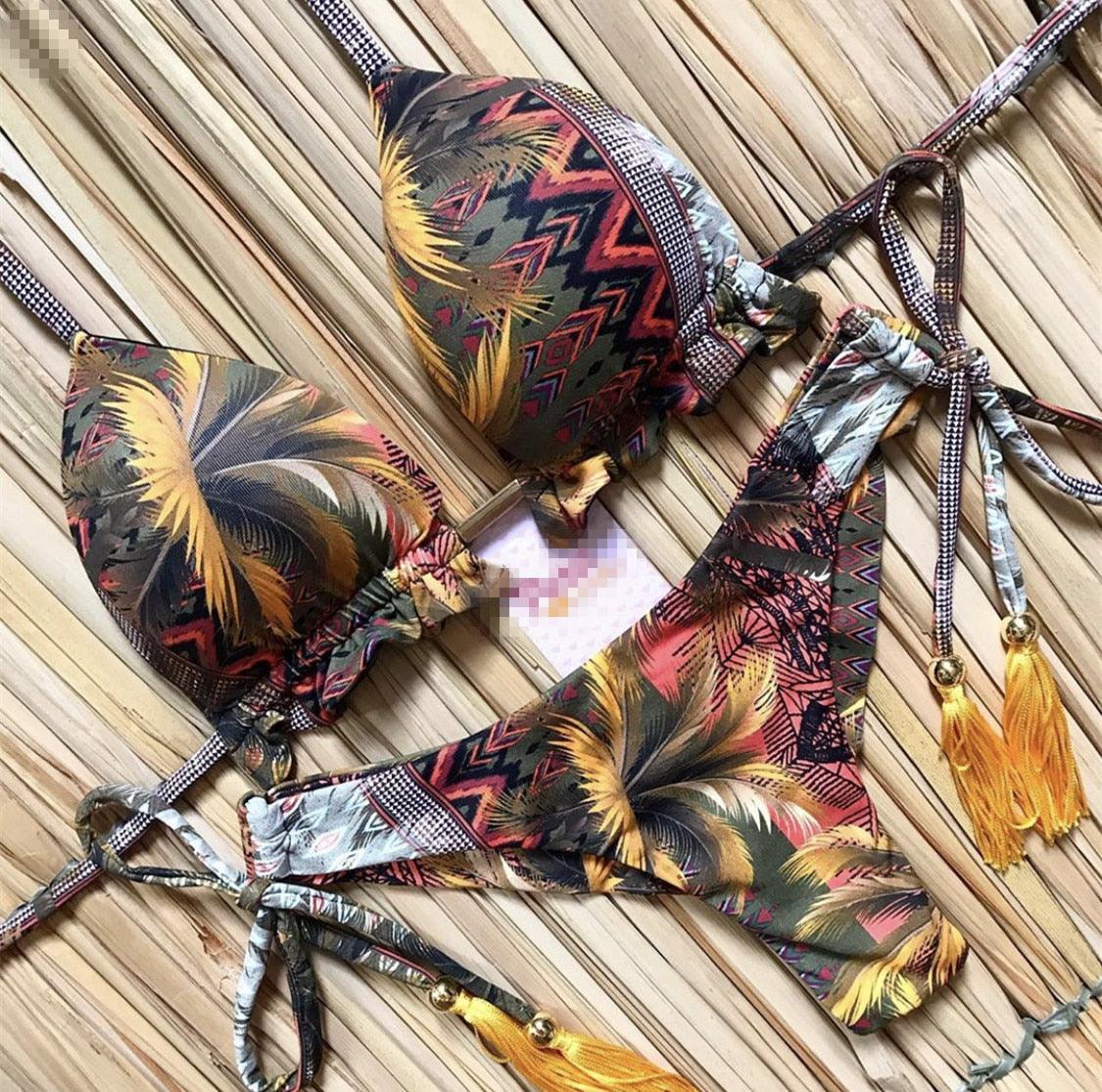 Popular Women's Beachwear Bikini Set Swimwear Push-Up Padded Swimsuit Floral Bikini Set Low Rise Ruffled Two Pieces Swimsuit Push Up Bathing Suit Swimwear
