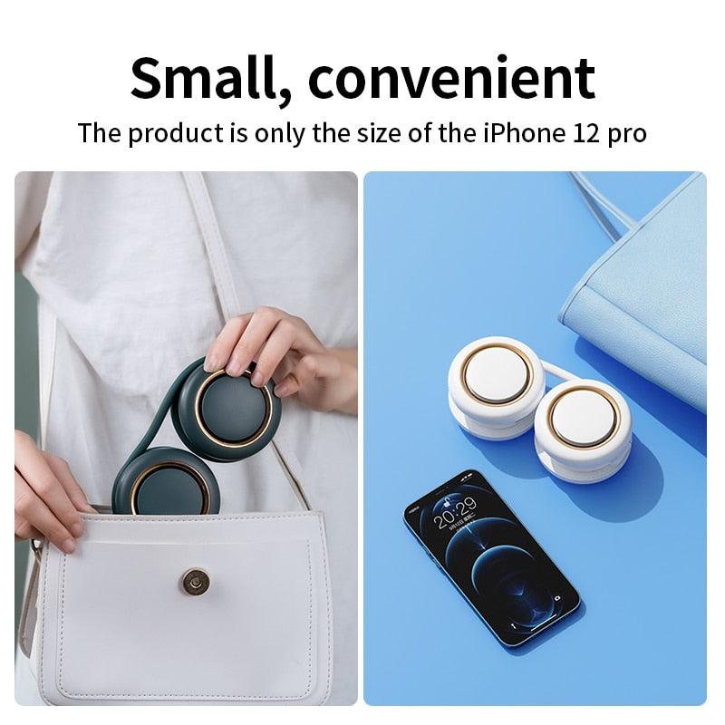 Portable Hanging Neck Fan 3-Speed Adjustable Twin Turbo USB Charge Folding Storage Silent Fans Cool Summer Work Sports Equipment Neck Hanging Cooling Fan USB Rechargeable 3 Speed Portable Bladeless Cooler Fan