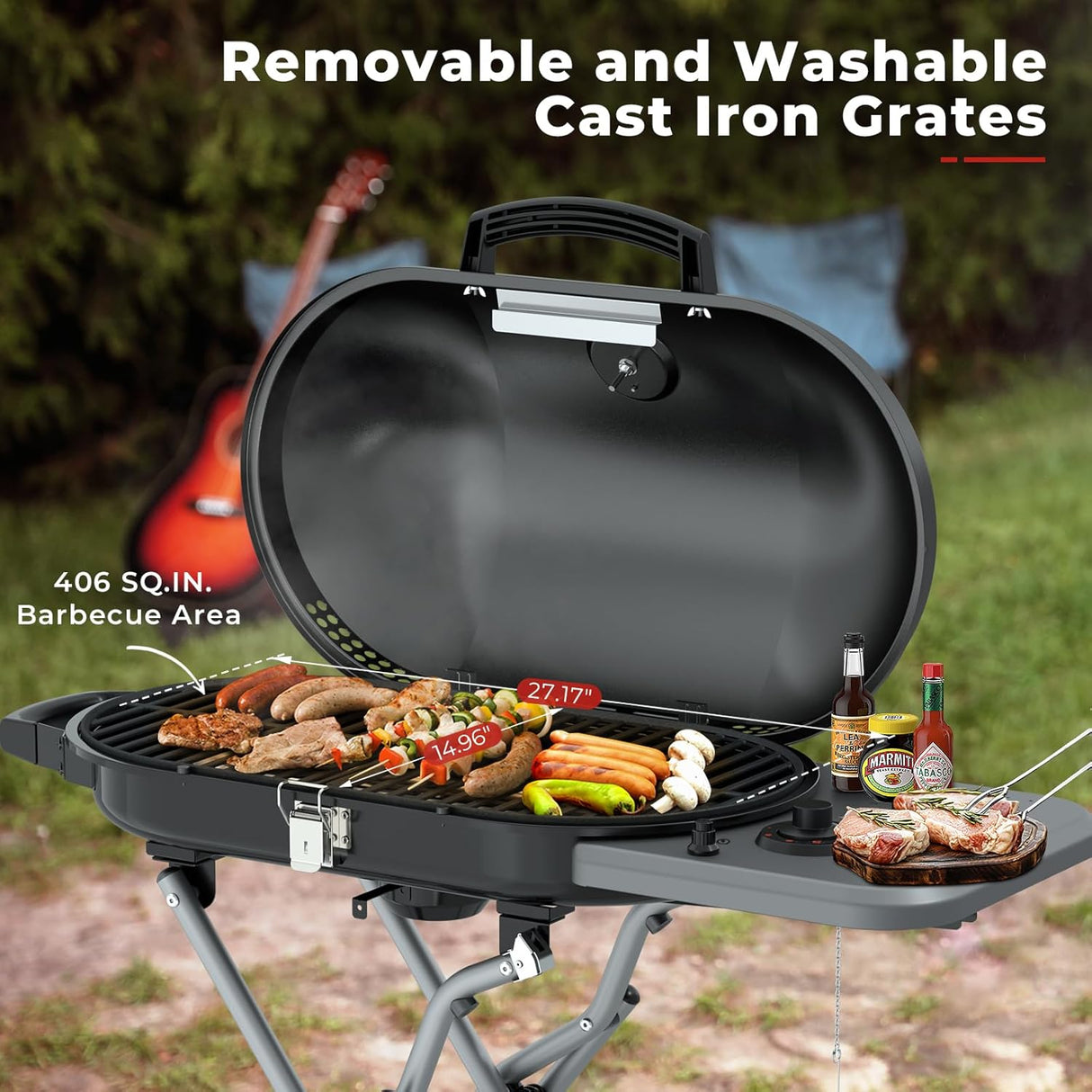 Portable Propane Gas Grill, 15000BTUS, 348 SQ Inch Cooking Areas, for Outdoor Camping/Tailgating/Picnic, Black