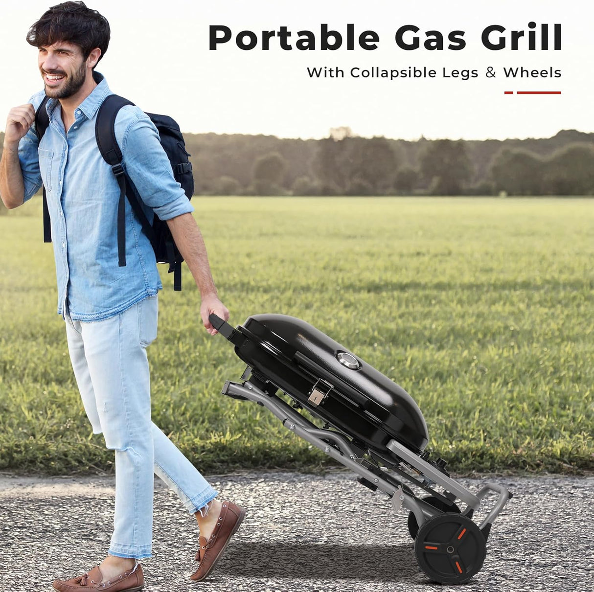 Portable Propane Gas Grill, 15000BTUS, 348 SQ Inch Cooking Areas, for Outdoor Camping/Tailgating/Picnic, Black
