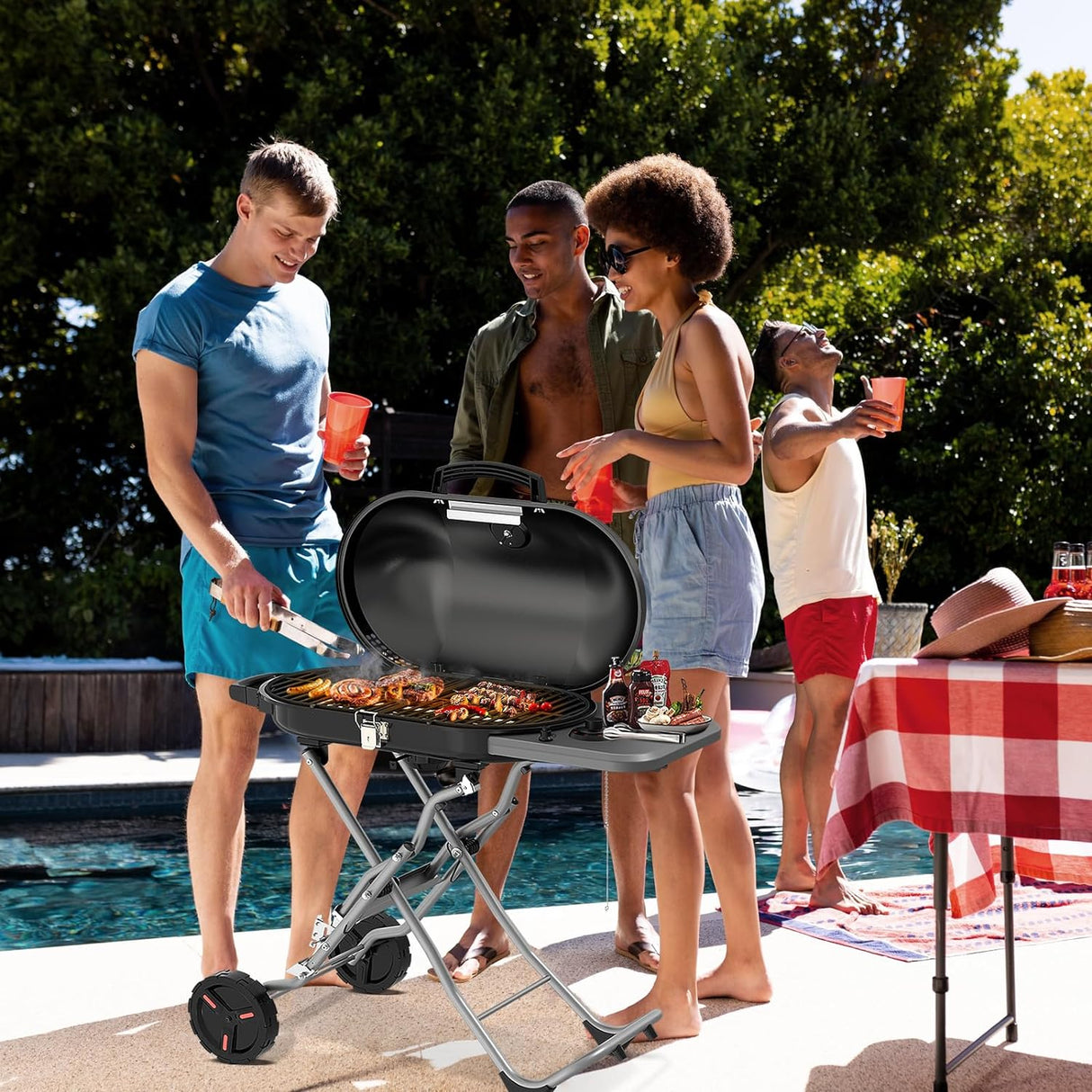 Portable Propane Gas Grill, 15000BTUS, 348 SQ Inch Cooking Areas, for Outdoor Camping/Tailgating/Picnic, Black