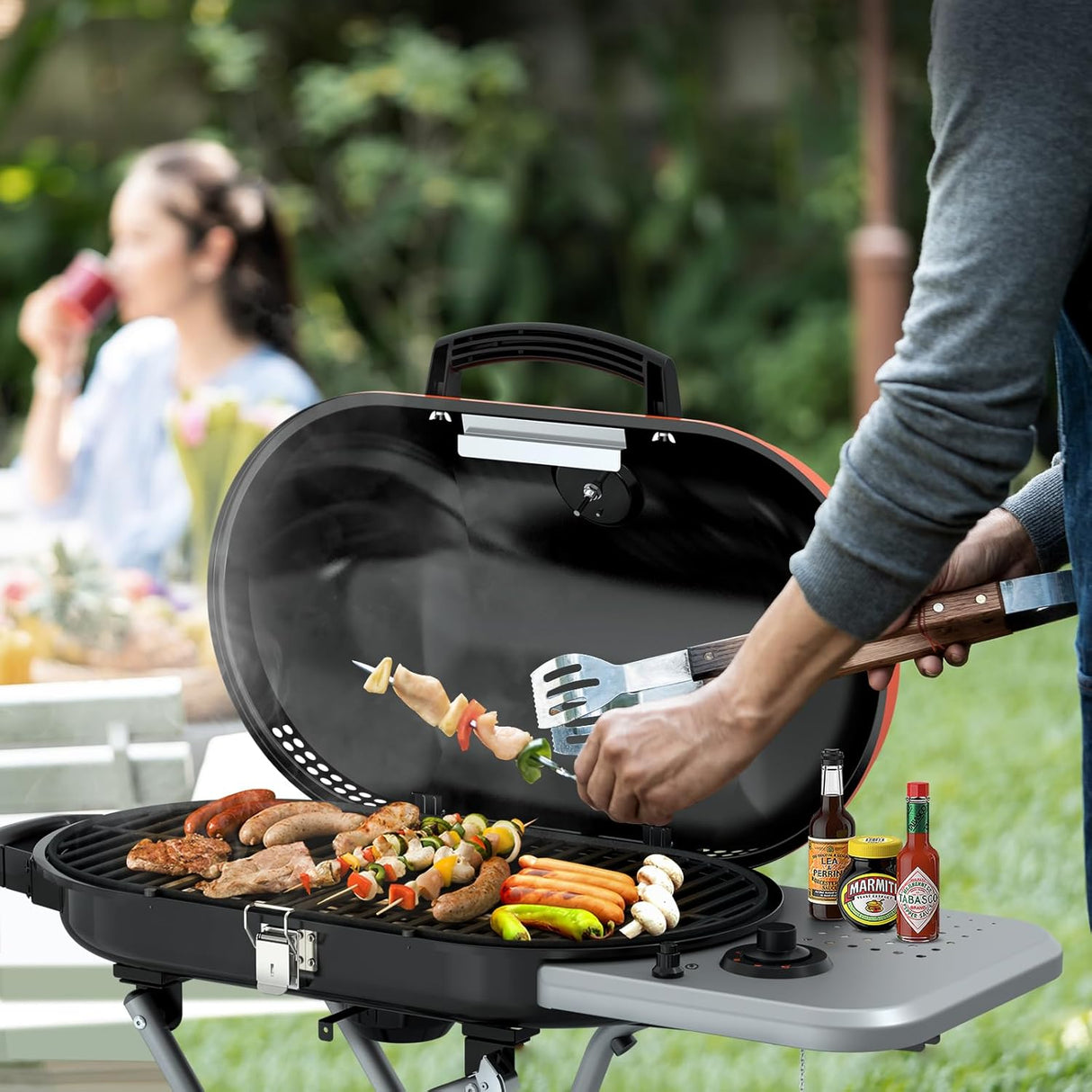 Portable Propane Gas Grill, 15000BTUS, 348 SQ Inch Cooking Areas, for Outdoor Camping/Tailgating/Picnic, Black