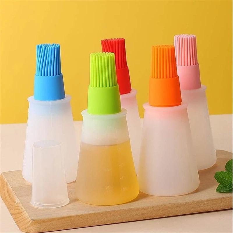 Portable Silicone Oil Bottle with Brush Oil Dispenser Liquid Oil Pastry Kitchen Baking BBQ Tool Kitchen Tools BBQ Baking Gadgets Silicon Oil Bottle Brush Baking or Grilling Frying BBQ