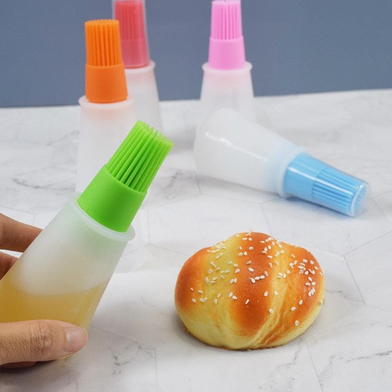 Portable Silicone Oil Bottle with Brush Oil Dispenser Liquid Oil Pastry Kitchen Baking BBQ Tool Kitchen Tools BBQ Baking Gadgets Silicon Oil Bottle Brush Baking or Grilling Frying BBQ