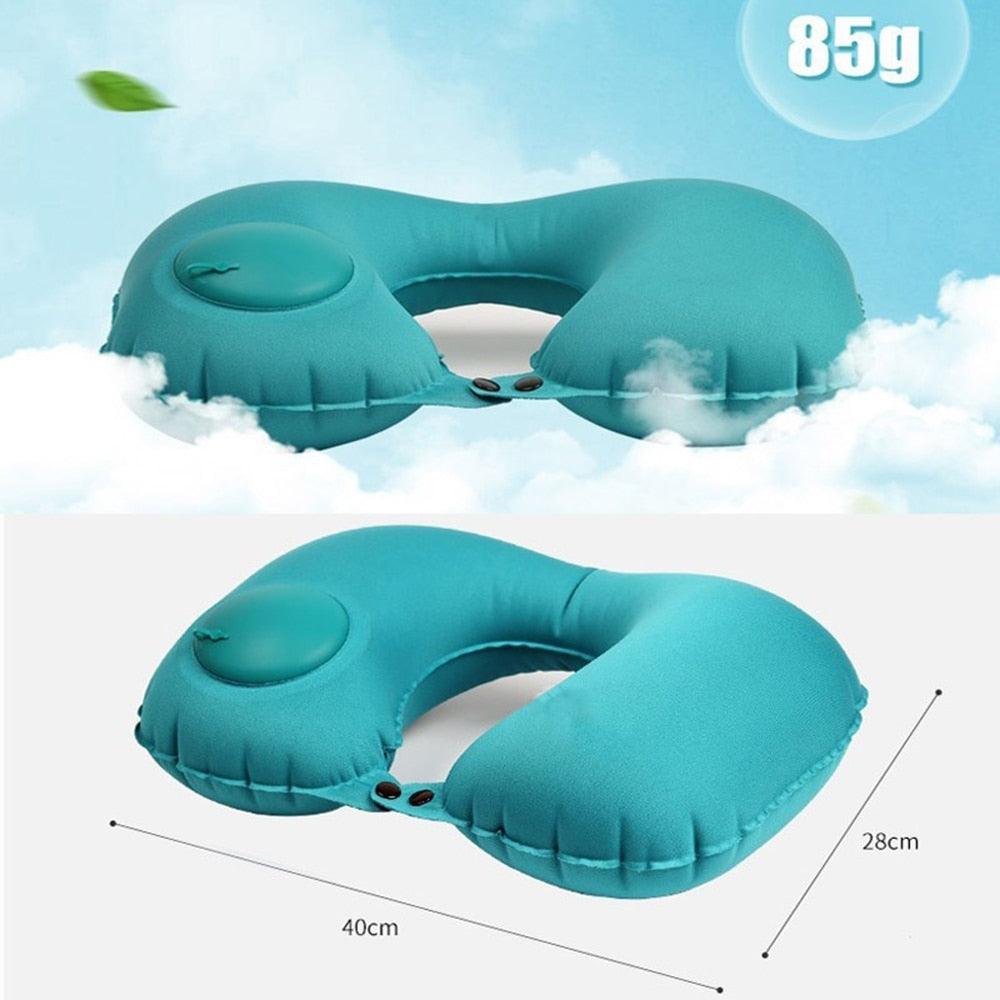 Portable U-Shape Inflatable Travel Pillow Car Head Rest Air Cushion for Travel Office Nap Head Rest Air Cushion Neck Pillow Inflatable Travel Neck Pillows Hand Press U-Shaped Headrest Cushion Compressible Ergonomic Inflating Pillows for Neck Support