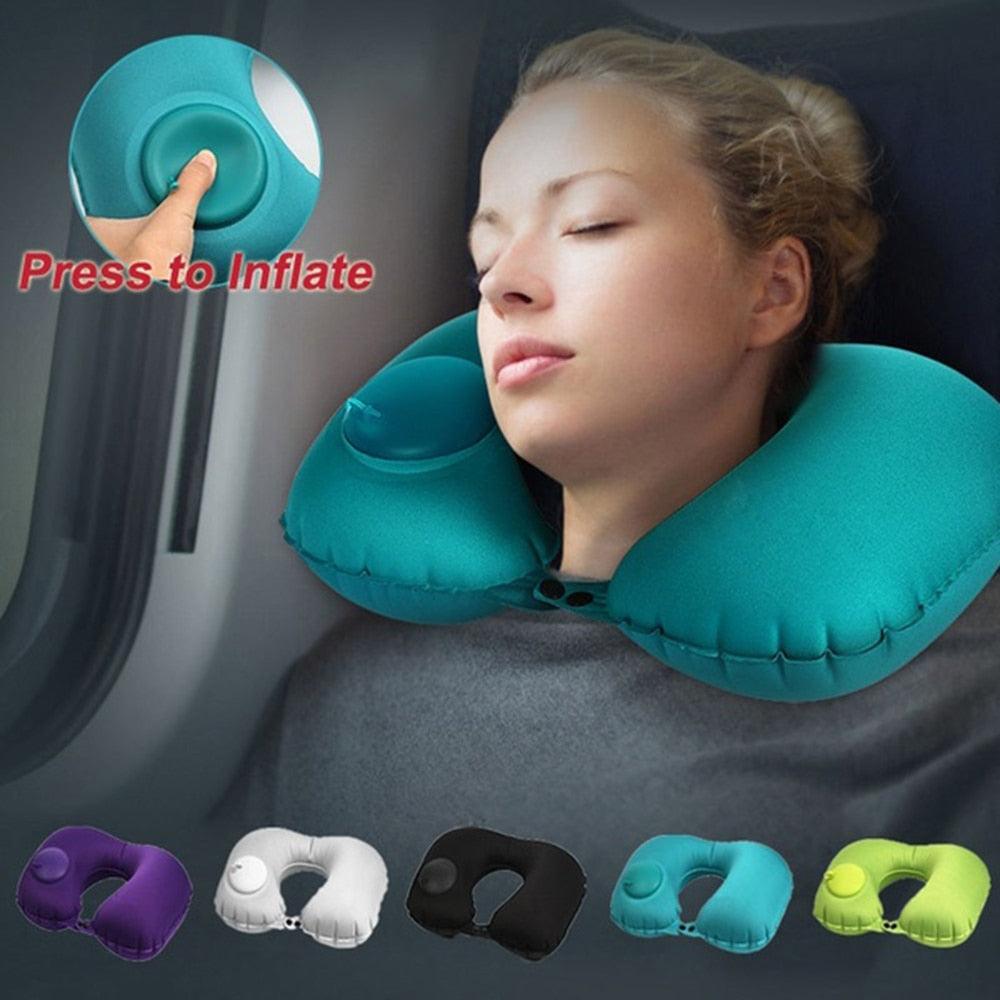Portable U-Shape Inflatable Travel Pillow Car Head Rest Air Cushion for Travel Office Nap Head Rest Air Cushion Neck Pillow Inflatable Travel Neck Pillows Hand Press U-Shaped Headrest Cushion Compressible Ergonomic Inflating Pillows for Neck Support