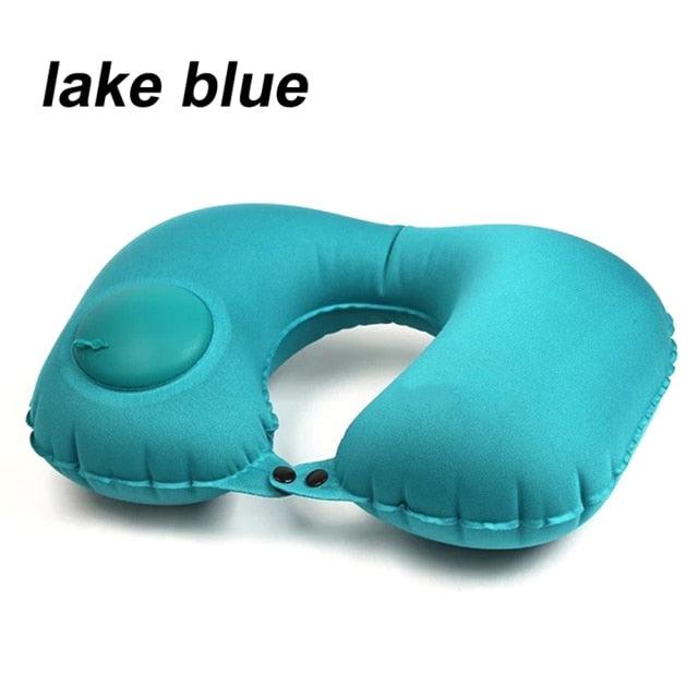 Portable U-Shape Inflatable Travel Pillow Car Head Rest Air Cushion for Travel Office Nap Head Rest Air Cushion Neck Pillow Inflatable Travel Neck Pillows Hand Press U-Shaped Headrest Cushion Compressible Ergonomic Inflating Pillows for Neck Support