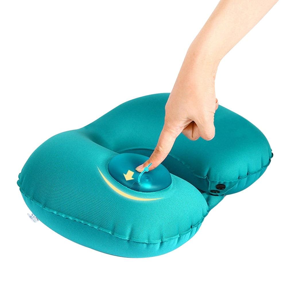 Portable U-Shape Inflatable Travel Pillow Car Head Rest Air Cushion for Travel Office Nap Head Rest Air Cushion Neck Pillow Inflatable Travel Neck Pillows Hand Press U-Shaped Headrest Cushion Compressible Ergonomic Inflating Pillows for Neck Support