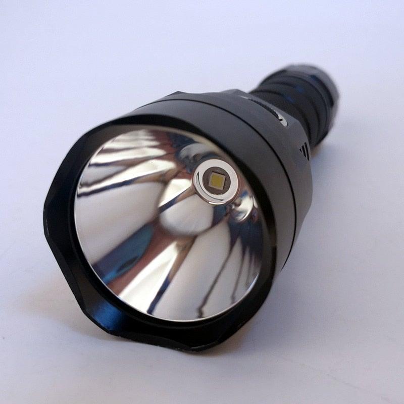 Powerful Flashlight Rechargeable Waterproof Searchlight Powerful Long Beam Distance LED Super Bright Flashlight Cree Torch with Ramping Indicator USB Charger Super Bright Torch Best For Hiking Hunting Camping Outdoor Sport