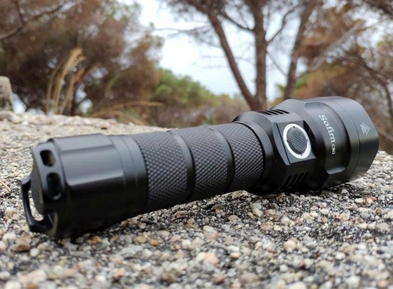 Powerful Flashlight Rechargeable Waterproof Searchlight Powerful Long Beam Distance LED Super Bright Flashlight Cree Torch with Ramping Indicator USB Charger Super Bright Torch Best For Hiking Hunting Camping Outdoor Sport