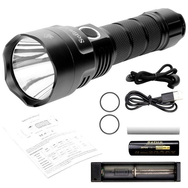 Powerful Flashlight Rechargeable Waterproof Searchlight Powerful Long Beam Distance LED Super Bright Flashlight Cree Torch with Ramping Indicator USB Charger Super Bright Torch Best For Hiking Hunting Camping Outdoor Sport