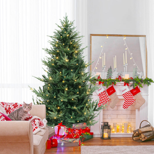 6/7/8 FT Pre-Lit Artificial Hinged Xmas Tree with 778/1480 PVC and PE Branch Tips-L