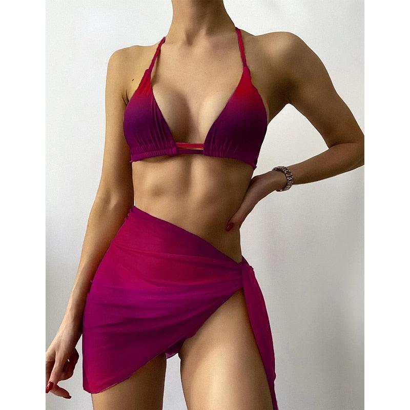 Print Swimsuit 3 Piece Mesh Bikini Set Women's Ribbed Floral Bikini Set Tie Side Swimsuit Cover Ups Daisy Butterfly Print Three Piece Bikini Swimwear Triangle Micro Bikini String Halter Swimwear Women Low Waist Bathing Suit