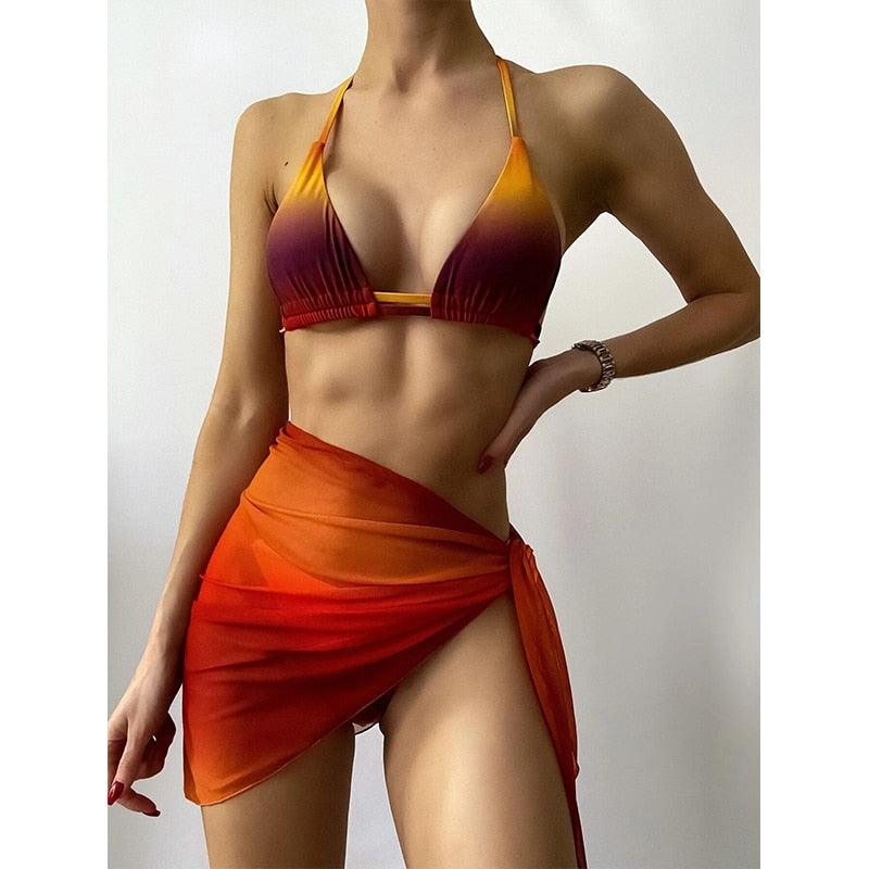 Print Swimsuit 3 Piece Mesh Bikini Set Women's Ribbed Floral Bikini Set Tie Side Swimsuit Cover Ups Daisy Butterfly Print Three Piece Bikini Swimwear Triangle Micro Bikini String Halter Swimwear Women Low Waist Bathing Suit