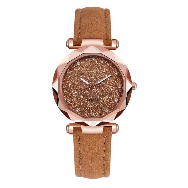 Women's Causal Watch With Leather Belts And Sandblasted Background Luxury Wristwatch Excellent Design Perfect Gift