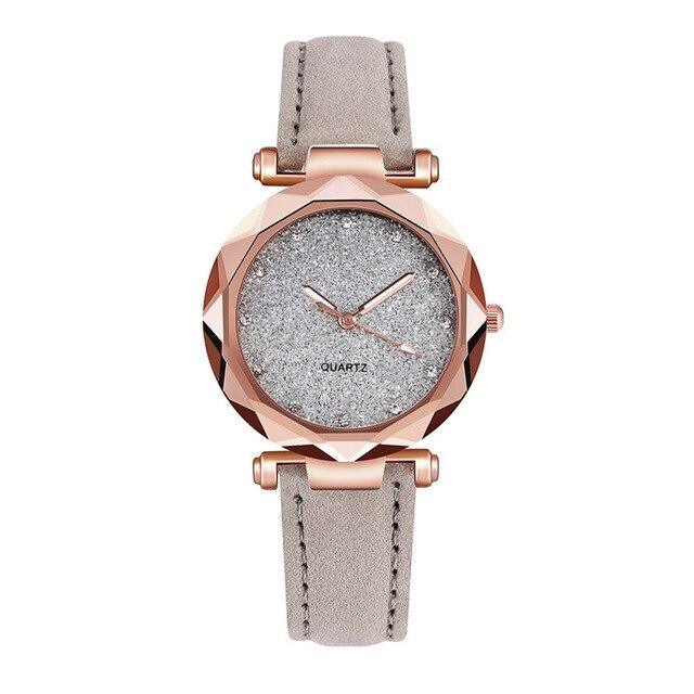 Women's Causal Watch With Leather Belts And Sandblasted Background Luxury Wristwatch Excellent Design Perfect Gift