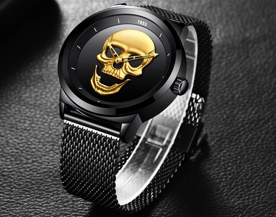 Men's Waterproof Stainless Steel Watch 3D Skull And Fluorescent Hands Unique Design Perfect Gift