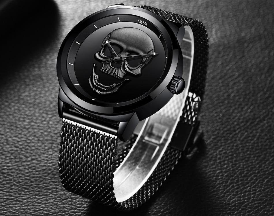 Men's Waterproof Stainless Steel Watch 3D Skull And Fluorescent Hands Unique Design Perfect Gift