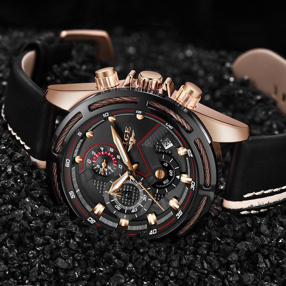 Waterproof Men's Sports Watch With Leather Transparent Belts, Chronometers Day View Perfect Gift