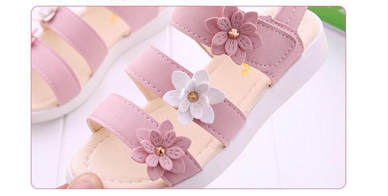 Children's Shoes Summer Style Sandals Girls Princess Beautiful Flower Shoes Kids Flat Sandals Baby Girl Girls Strappy Sandals With Flowers Open-Toe Dress Sandals Beautiful Outdoor Party Sandals