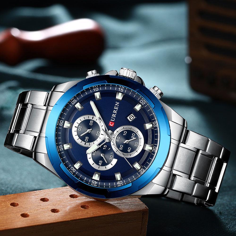 Men's Water Resistant Watch With Chronometers Day View Unique Design Perfect Gift