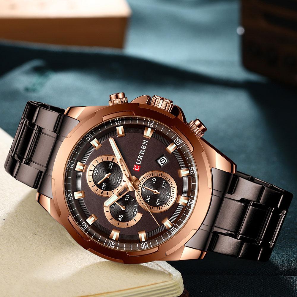 Men's Water Resistant Watch With Chronometers Day View Unique Design Perfect Gift