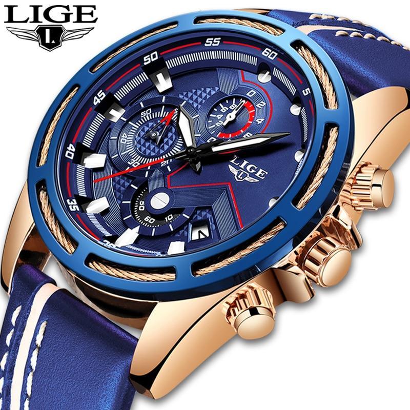 Waterproof Men's Sports Watch With Leather Transparent Belts, Chronometers Day View Perfect Gift