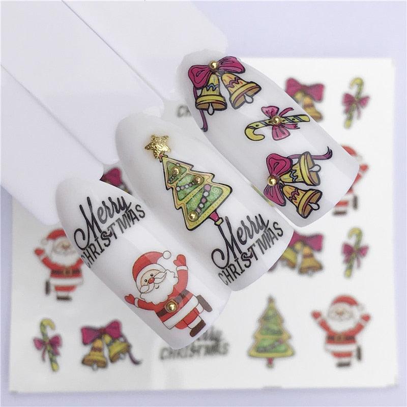 New Christmas Water Decal Nail Art Nail sticker New Year Slider Tattoo Full Cover Santa Claus Snowman Designs Xmas Decals 3D Wave Design Decoration for Women Girls Tape Nail Art Stickers Decal Decoration Nail Art Accessories Decoration Decal
