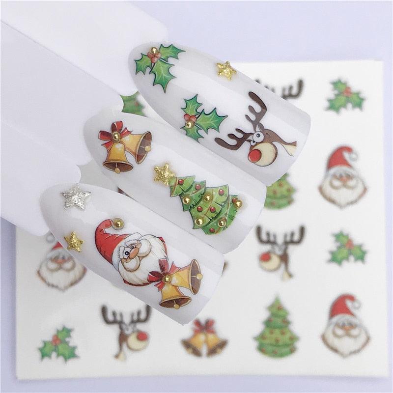 New Christmas Water Decal Nail Art Nail sticker New Year Slider Tattoo Full Cover Santa Claus Snowman Designs Xmas Decals 3D Wave Design Decoration for Women Girls Tape Nail Art Stickers Decal Decoration Nail Art Accessories Decoration Decal