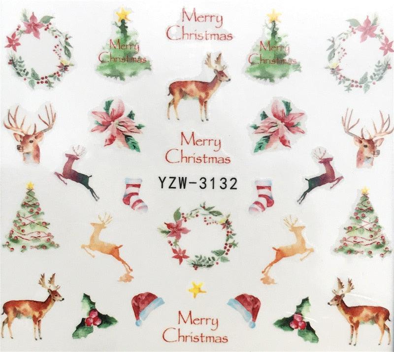 New Christmas Water Decal Nail Art Nail sticker New Year Slider Tattoo Full Cover Santa Claus Snowman Designs Xmas Decals 3D Wave Design Decoration for Women Girls Tape Nail Art Stickers Decal Decoration Nail Art Accessories Decoration Decal