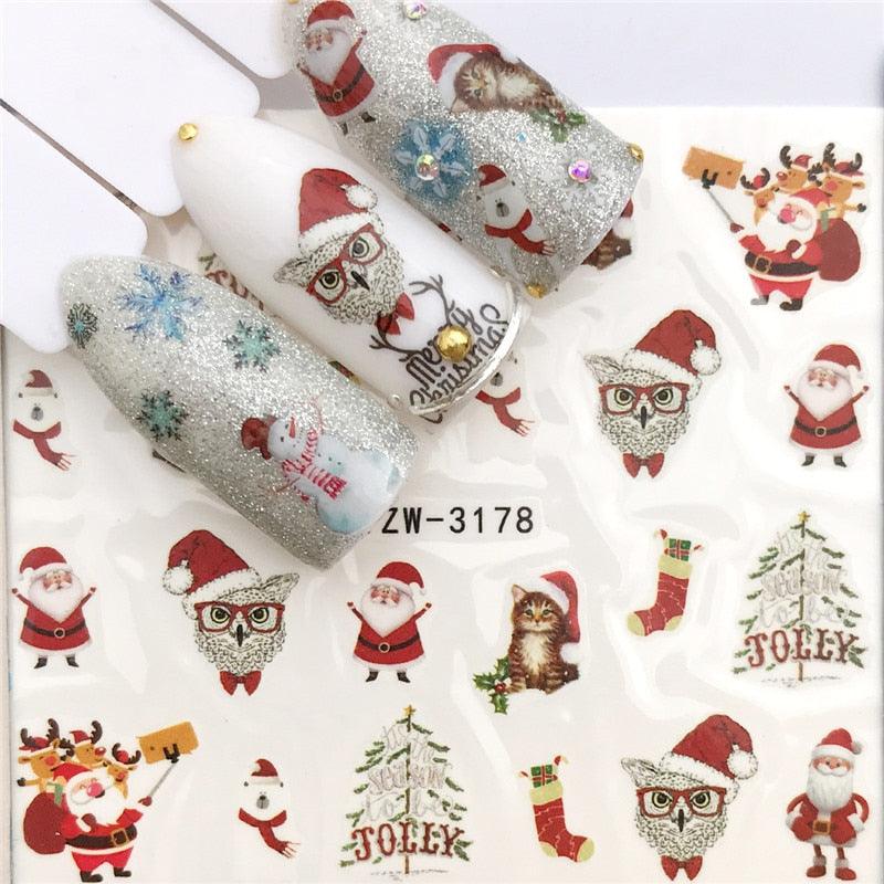New Christmas Water Decal Nail Art Nail sticker New Year Slider Tattoo Full Cover Santa Claus Snowman Designs Xmas Decals 3D Wave Design Decoration for Women Girls Tape Nail Art Stickers Decal Decoration Nail Art Accessories Decoration Decal