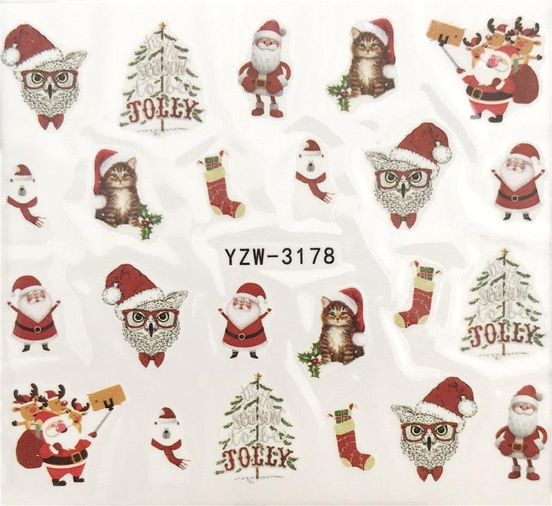 New Christmas Water Decal Nail Art Nail sticker New Year Slider Tattoo Full Cover Santa Claus Snowman Designs Xmas Decals 3D Wave Design Decoration for Women Girls Tape Nail Art Stickers Decal Decoration Nail Art Accessories Decoration Decal